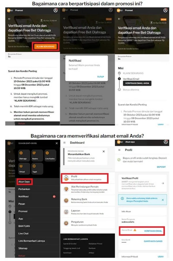 Klaim Taruhan Olahraga Gratis Anda: Verifikasi Email Anda dengan 188BET